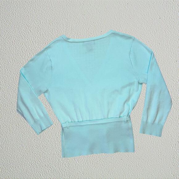 Light blue surplice wrap long sleeve top with waist bow tie balletcore coquette - Picture 4 of 5